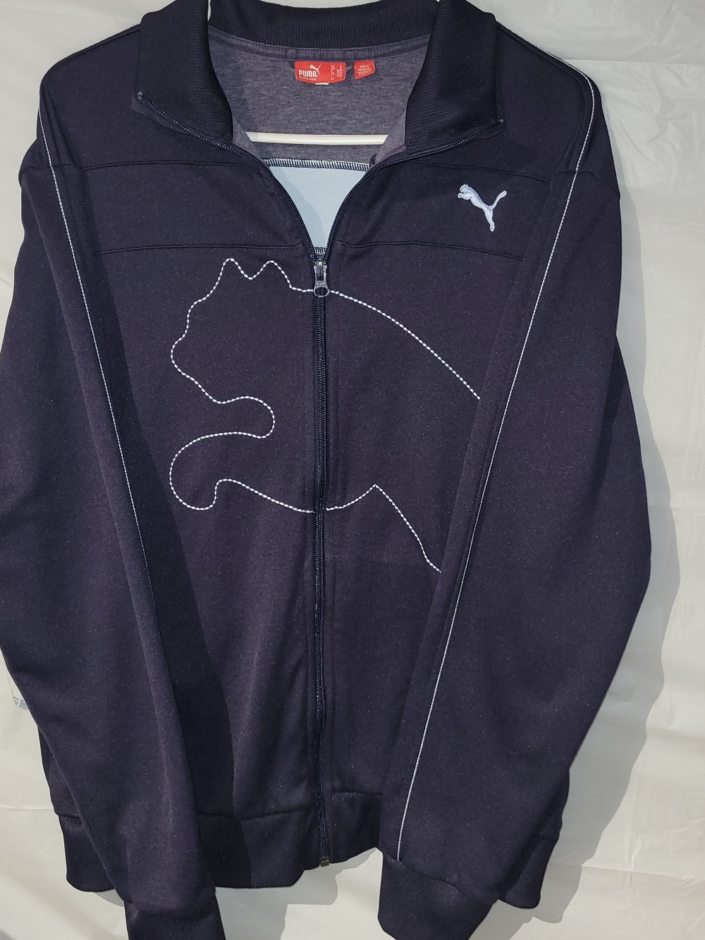 Puma Navy Blue Full-Zip Mens Jacket with Cat Outline